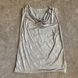 Dressbarn Sleeveless Cowl Neck‎ Top Metallic Print Blouse Party Casual M